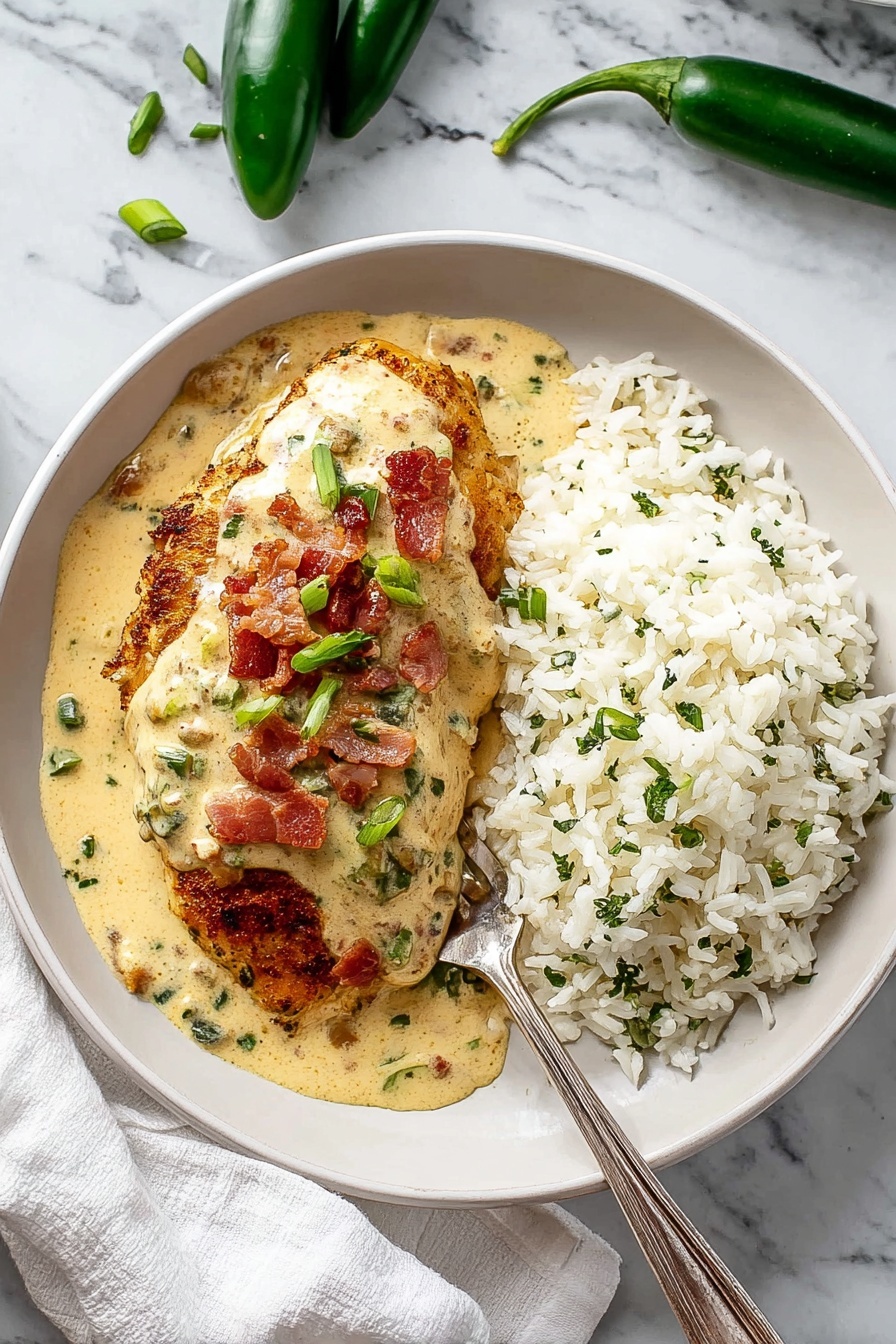 The image shows a stainless steel pan with a creamy sauce being prepared on a white marbled surface. In the first part, a yellow broth with herbs is being poured into a thick, beige sauce mixed with chopped green peppers, stirred by a turquoise silicone spatula positioned on the right side of the pan. In the second part, the sauce has thickened and contains several cubes of white butter floating on the surface, along with visible streaks of white cream being swirled in with the spatula. The sauce is smooth with green pepper pieces evenly distributed. Photo taken with an iphone --ar 2:3 --v 7
