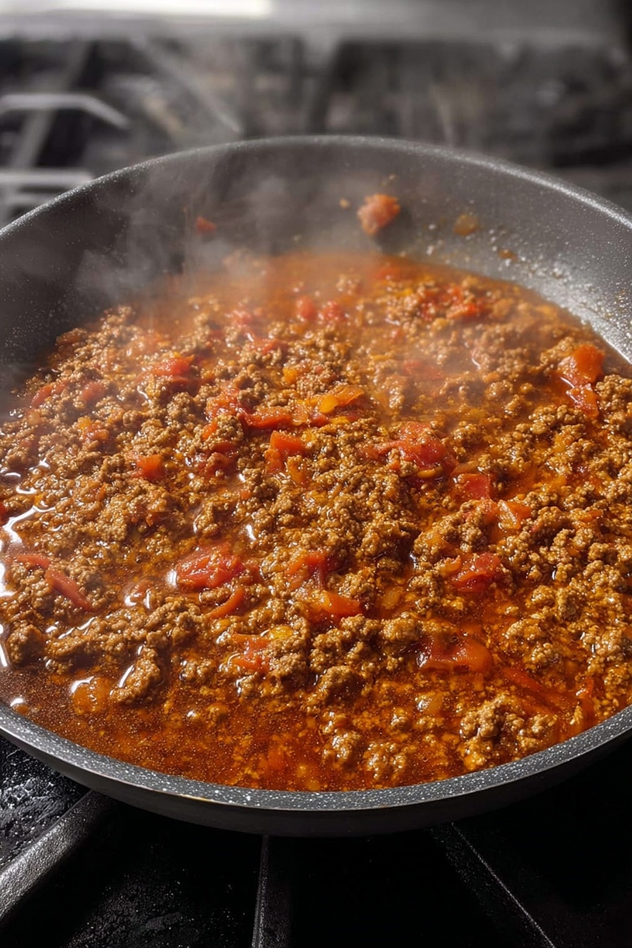 The image shows a white bowl filled with four main layers. The bottom layer is white cooked rice. On top of the rice, there is a layer of cooked ground meat mixed with green herbs and topped with white sesame seeds and chopped green onions. To the right side on the meat, there is a layer of thinly sliced cucumber rounds, sprinkled with white sesame seeds and pieces of green onion. Above the meat in the center, there are three sliced red chili pieces. Next to the meat, on the top left, there is a neat pile of thin orange carrot sticks. The bowl sits on a wooden surface with a white bowl of sliced green onions and a pan of cooked ground meat nearby. photo taken with an iphone --ar 2:3 --v 7