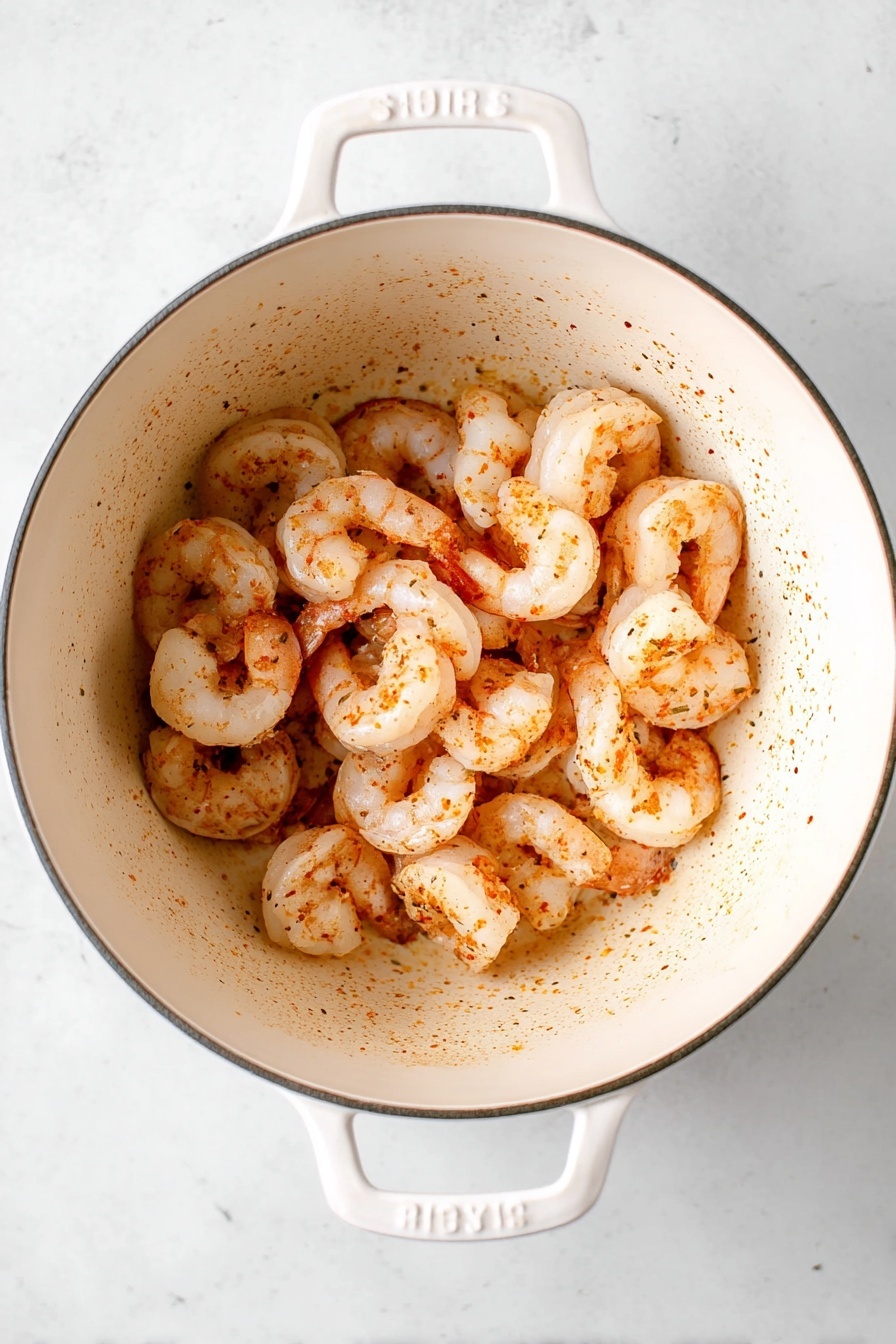 A white bowl filled with three layers: at the bottom is a bed of fluffy white rice, in the middle are orange shrimp mixed with thin red bell pepper slices coated in a creamy orange sauce, and on top are small pieces of fresh green cilantro scattered over the shrimp and sauce; a wedge of lime sits on the upper side of the bowl. In the background, a white bowl holds more shrimp and sauce, and two lime wedges rest on a white marbled surface along with some fresh cilantro leaves next to the bowl, a beige and white checkered cloth is partially visible under the bowl. Photo taken with an iphone --ar 2:3 --v 7