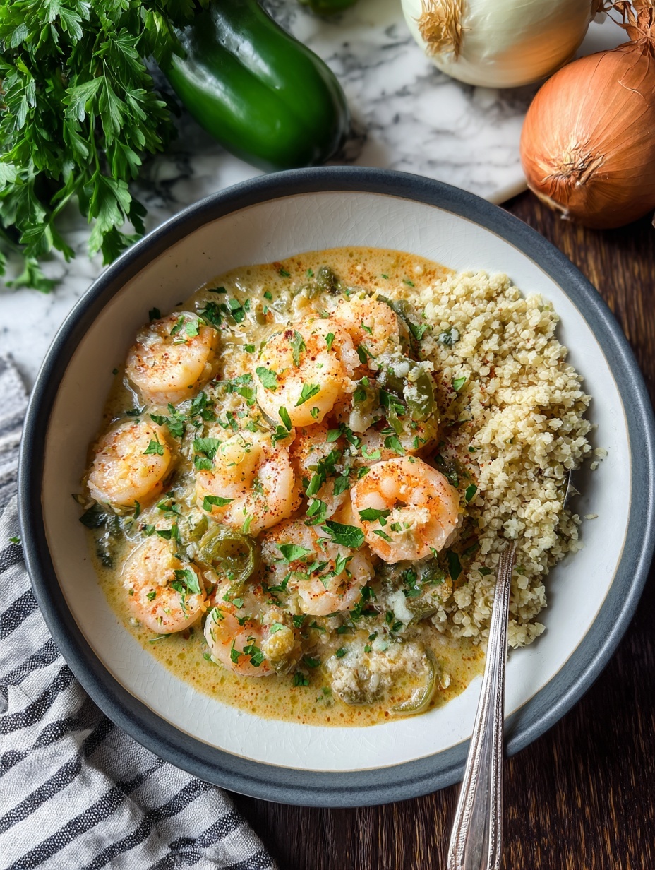 A close-up view of several peeled shrimp in a small pile on a wooden spoon, showing their curved shapes with pink and white colors and slightly translucent texture. Below the spoon is a large metal pot filled with more shrimp submerged in water, with soft focus making the shrimp in the pot look paler and smooth. In the blurred background to one side, there are clear plastic containers with green leafy herbs and shredded pale yellow ingredients, all set on a white marbled surface. Photo taken with an iphone --ar 2:3 --v 7